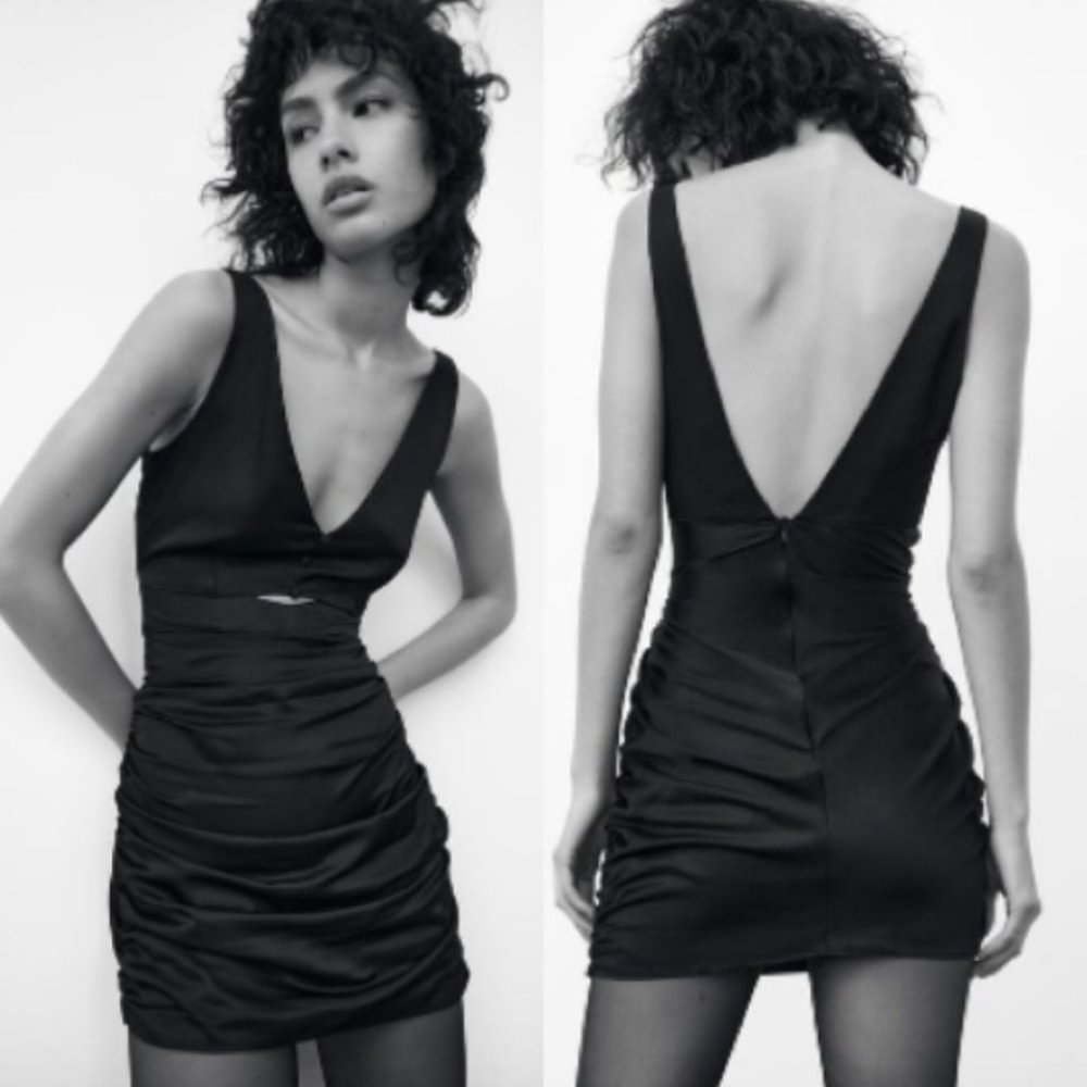 Zara Black Cut Out Mini Dress Sz M NWT - Picture 1 of 9